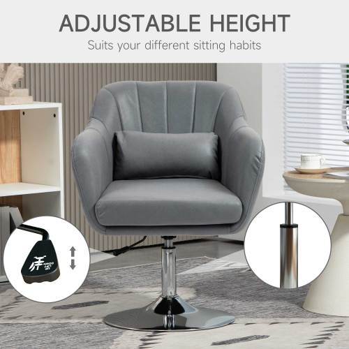UK Local HOMCOM Swivel Linen Fabric Accent Chair For Living Room Contemporary Vanity Armchair With Adjustable Height Thick Cushion Lumbar Support Armrest For Bedroom Office