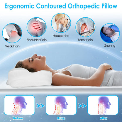 US Local 1 Pc Orthopedic Memory Foam Pillow With Cooling Case Neck Support Pillow With Machine Washable Case For Side Back Stomach Sleepers