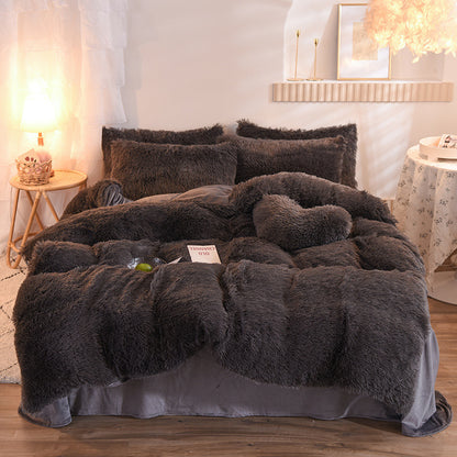 US Local Luxury Thick Fleece Duvet Cover Queen King Winter Warm Bed Quilt Cover Pillowcase Fluffy Plush Shaggy Bedclothes Bedding Set Winter Body Keep Warm