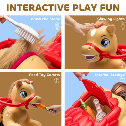 US Local Ride On Horse Toy, 12V Battery Powered Ride on Toy with Carrot Toy, Comb and Sound, Electric Rocking Horse for Toddlers