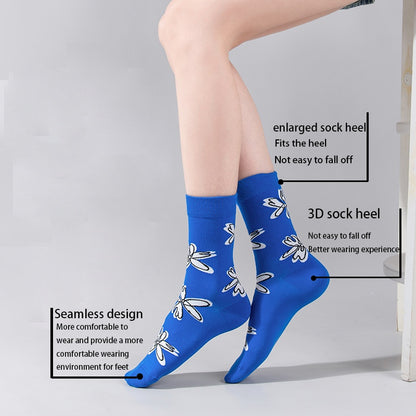 US Local 4 Pairs Women's Colorful Novelty Funny Pattern Combed Crew Socks Hiking Running Athletic Cushioned Compression Socks Anti-odor And Breathable For Fitness Cycling