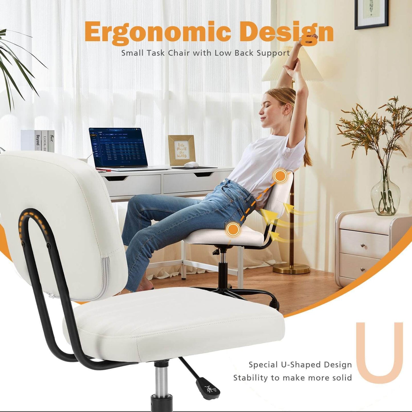 US Local Adjustable Height 360degrees Rolling Swivel Computer Task Chair Without Arm