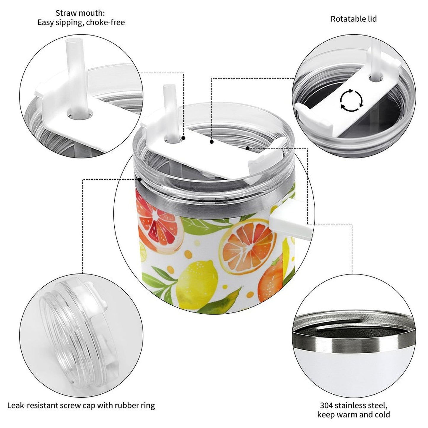 PHDT00344 POD US Local Tumbler 40 oz Large Capacity Car Cup Citrus, Fruit