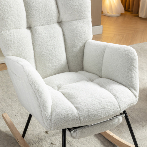 UK Local New Modern Teddy Fabric Tufted Upholstered Rocking Chair With Pull-out Footrest