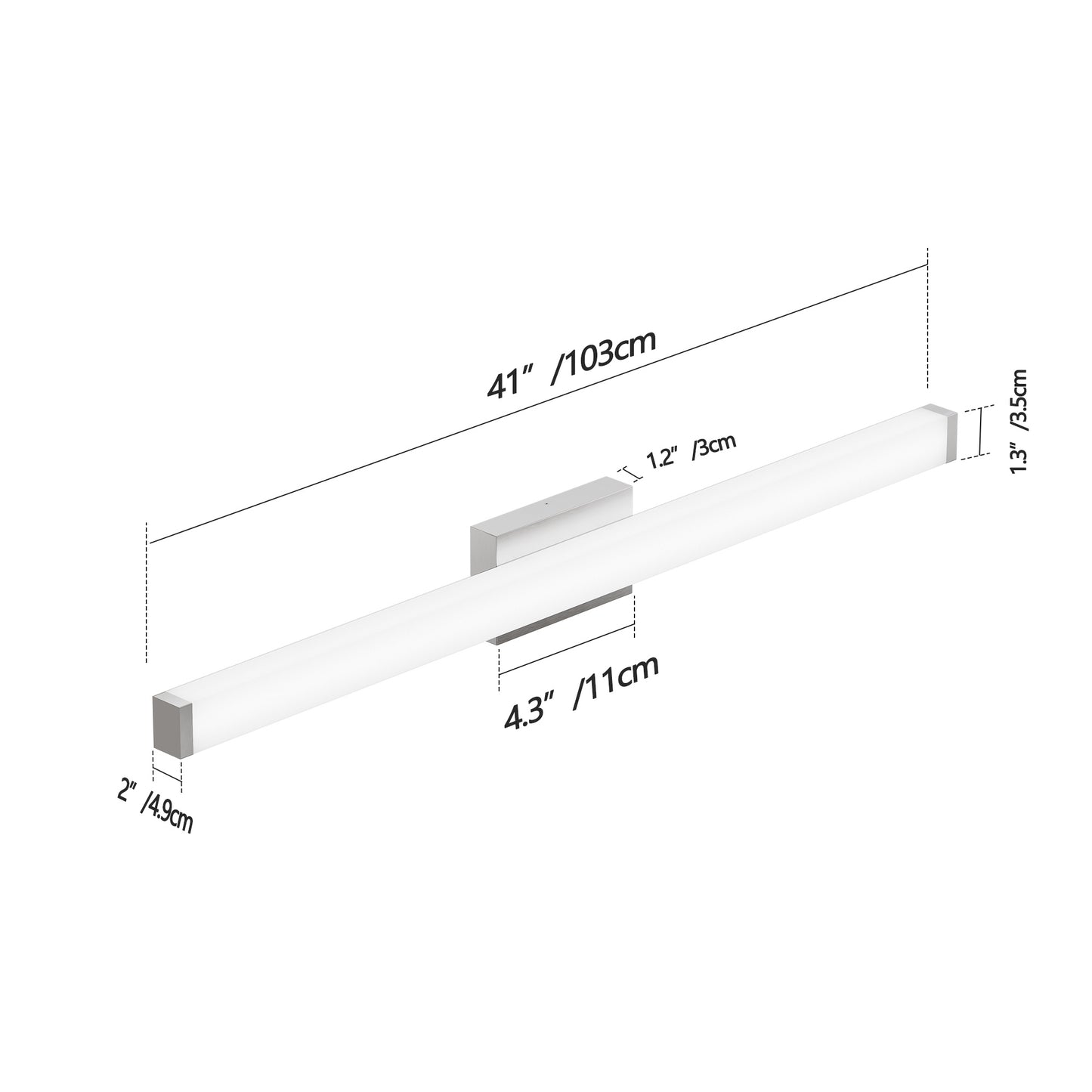 US Local Bathroom Vanity Light Brushed Nickel Square LED 41 Inch 24W 6000K Cool White Light Wall Bar Lighting Fixtures Over Mirror -Brushed Nickel, 41in