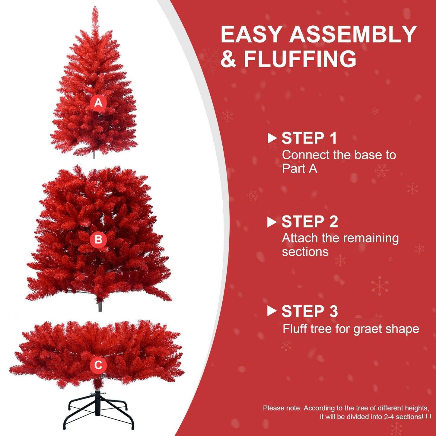 US Local 6 ft Red Artificial Christmas Tree Halloween Tree With Metal Foldable Stand, Full Artificial Christmas Tree With 804 Branch Tips, Easy To Assemble, Indoor Holiday Decoration