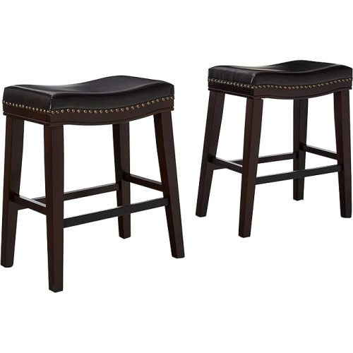 US Local Contemporary Upholstered Saddle Counter Stool With Nailhead Trim Dark Brown