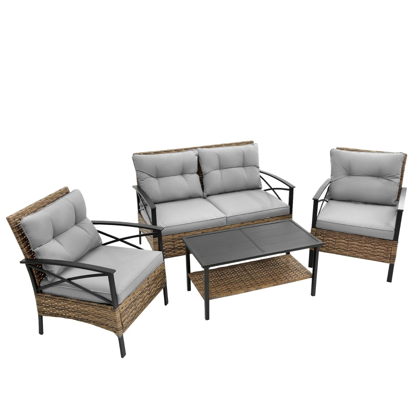 US Local Patio 4Piece Sectional Sofa Set   KD Rattan Wicker Outdoor Garden Furniture