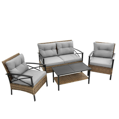 US Local Patio 4Piece Sectional Sofa Set   KD Rattan Wicker Outdoor Garden Furniture