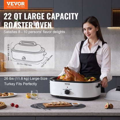 US Local Electric Roaster Oven, 22 QT Turkey Roaster Oven With Self-Basting Lid, 1450W Roaster Oven With Defrost & Warm Function, Adjustable Temp, Removable Pan & Rack, Fits Turkeys Up To 26LBS, White