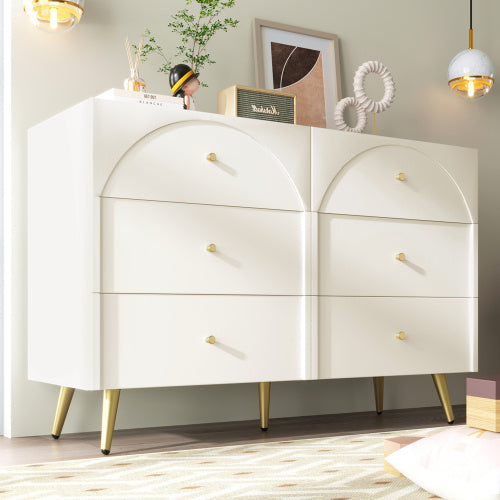 UK Local Sideboard Cabinet For Living Room, Chest Of Drawers With 6 Drawers, Cream White, 40D X 120W X 85H CM
