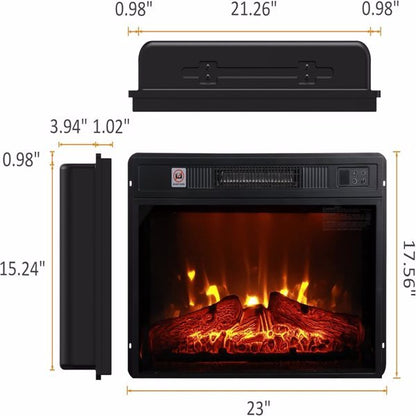 US Local 23 Inch Electric Fireplace, 3D Infrared Black Fireplace Electric Heater With Infrared Remote Control, Glass Field Of View, Adjustable Realistic Wood And Flames, Indoor, 1400W