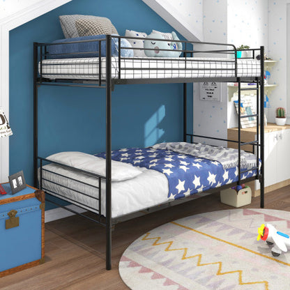US Local Twin-Over-Twin Bunk Bed With Metal Frame And Ladder, Space-Saving Design,White