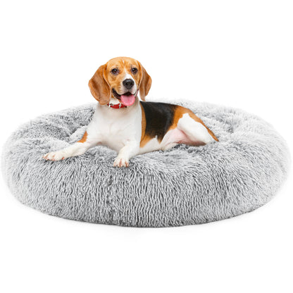 US Local 24 Inch Anti-Slip Round Fluffy Plush Faux Fur Cat Bed, Fits Up To 25 Lbs Pets
