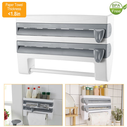 US Local Magnetic Plastic Cling Film Dispenser With Cutter, Refillable Aluminum Foil And Plastic Cling Film Storage Box For Kitchen
