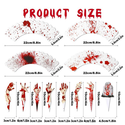 US Local 48 Pcs Halloween Cupcake Toppers Wrappers Rip Kit Bloody Zombie Hand Cupcake Pick Decorations For Halloween Horror Movie Bloody Theme Birthday Party Cake Decorations Supplies