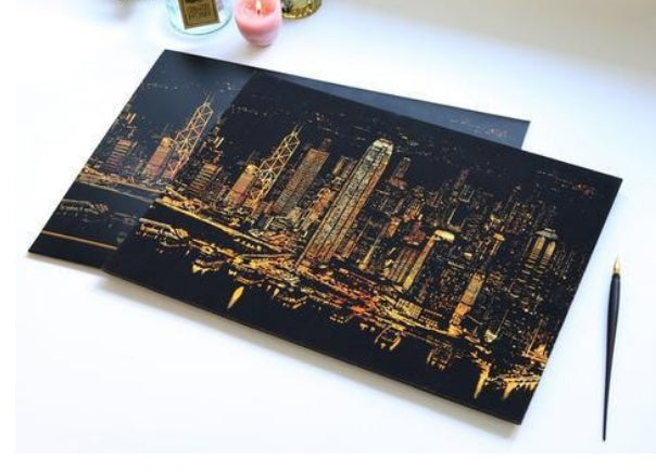 US Local Decorative painting scratch Scraping painting drawing paper world Sightseeing pictures decoration birthday gifts