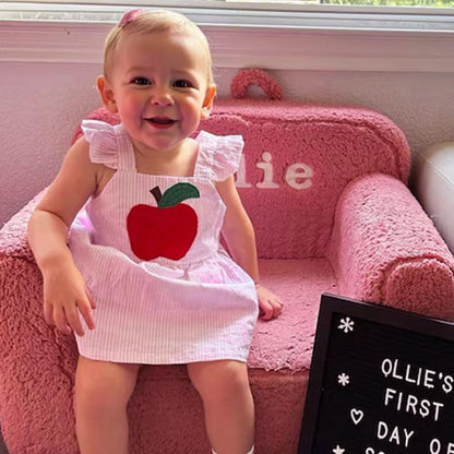 US Local Kids Baby Girl Back To School Outfit, First Day Of School, Summer Ruffle Sleeves Applique Top & Shorts Set