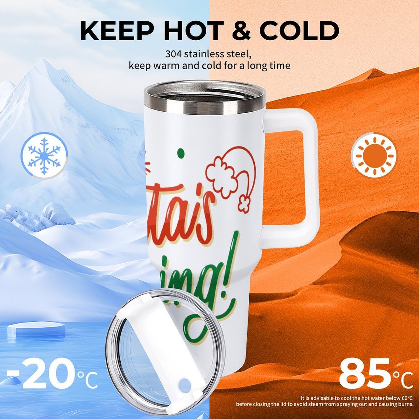 PHDT00088 POD US Local Tumbler 40 oz Large Capacity Car Cup Christmas Santais