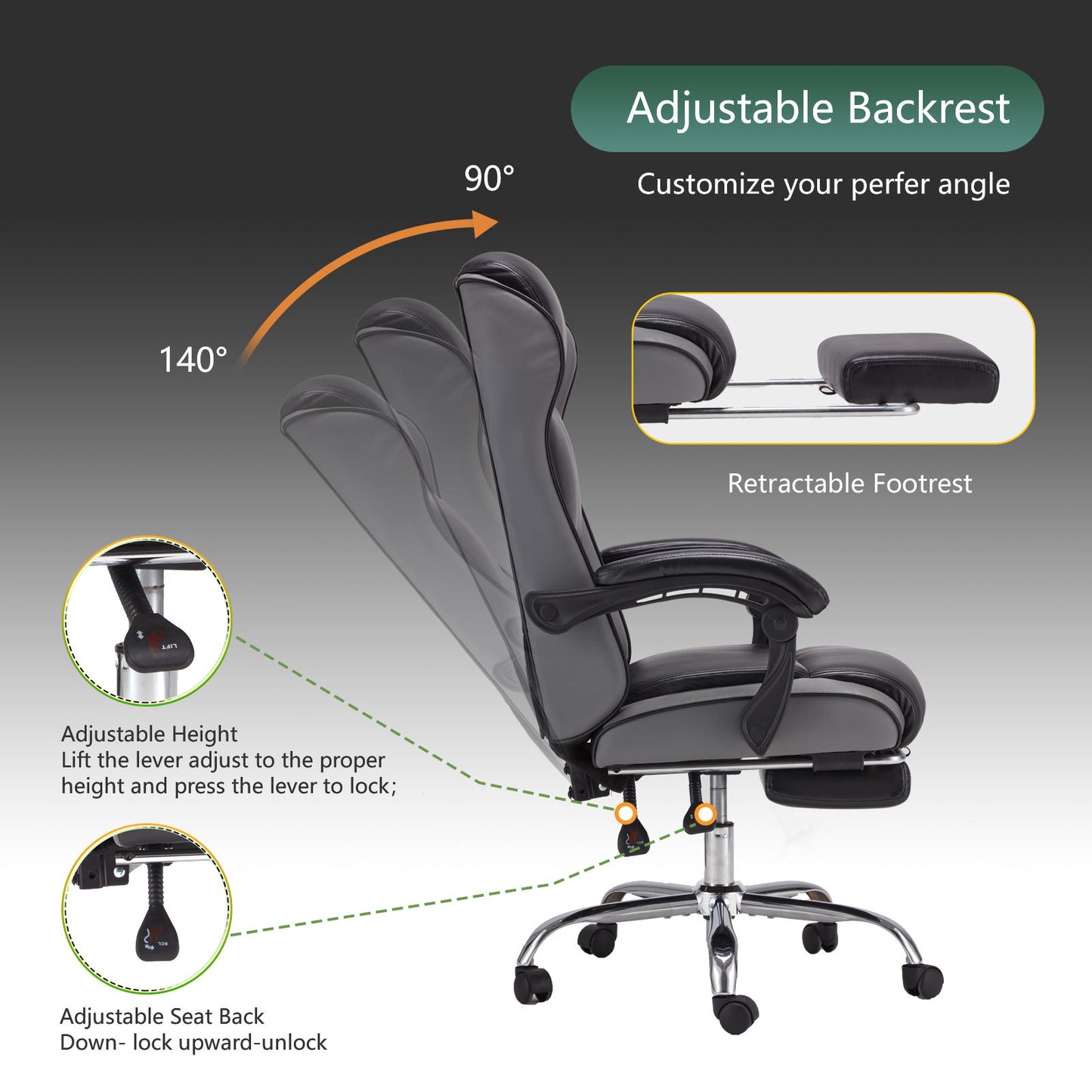 US Local Executive Chair With Headrest Thicker
