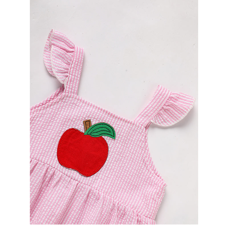 US Local Kids Baby Girl Back To School Outfit, First Day Of School, Summer Ruffle Sleeves Applique Top & Shorts Set
