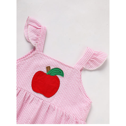 US Local Kids Baby Girl Back To School Outfit, First Day Of School, Summer Ruffle Sleeves Applique Top & Shorts Set
