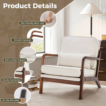 US Local Mid Century Modern Chair Accent Chair With Arms And Waist Cushion, Solid Wooden Frame