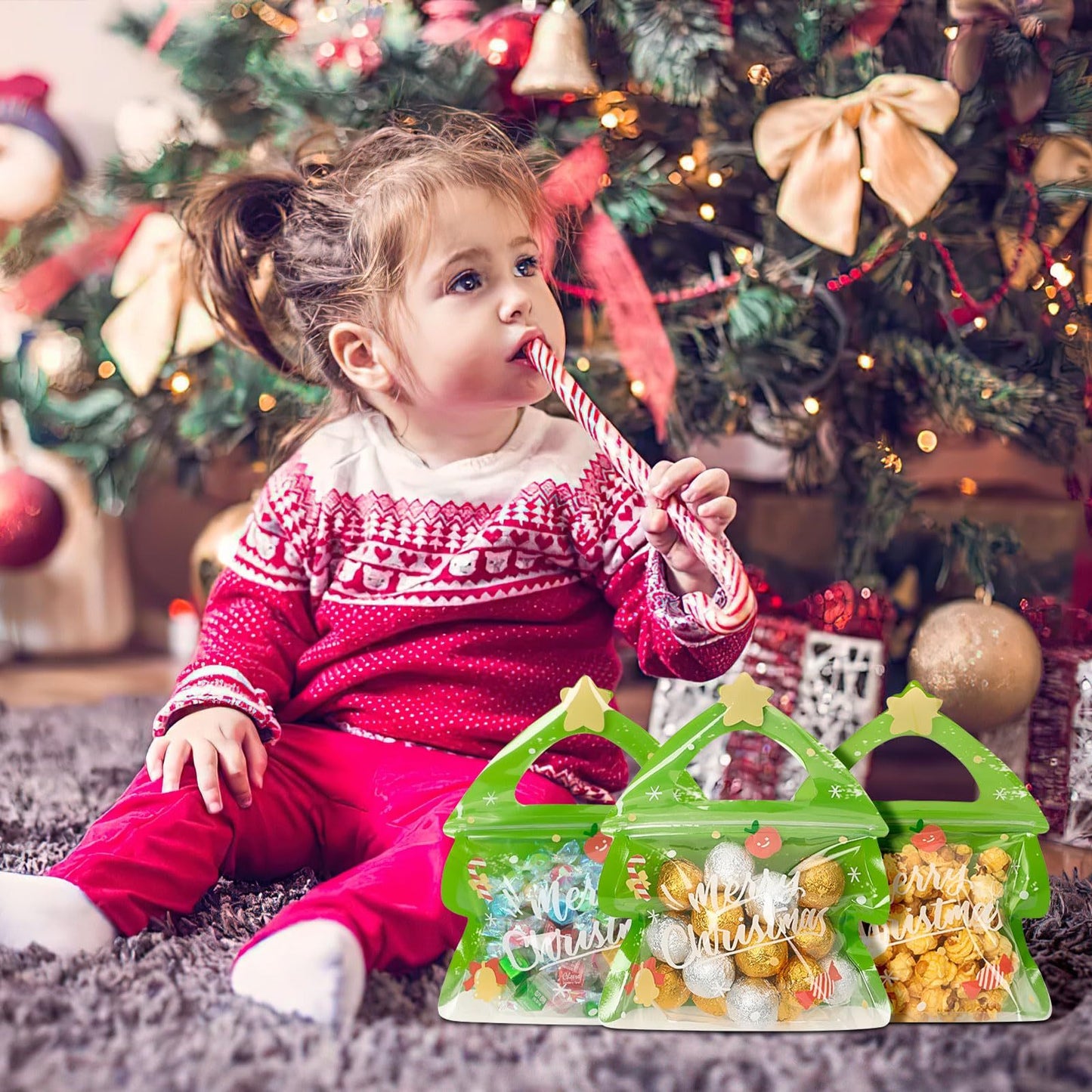 Resealable Christmas Gift Bags,24Pcs Special Shaped Christmas Gift Bags With Handles For Christmas Holiday Party Candy Small Gift Wrapping Supplies Decor