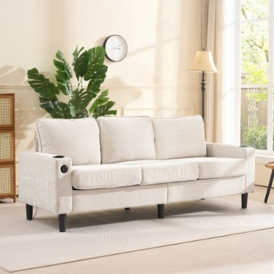 UK Local L-Shaped Couch Sofa, Corner Sofa 3 Seater Sofa, Sectional Sofa Couches With USB, Cup Holder, For Apartment Living Room Beige