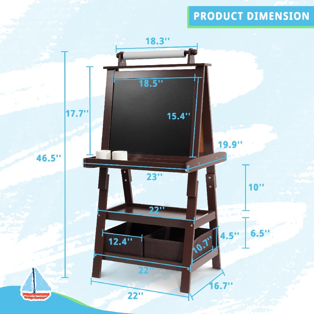 US Local Only Supports Self Pickup Children's Art Easel, Wooden Children's Easel 3 In 1 Adjustable Double Sided, Whiteboard, Chalkboard And Rolled Paper