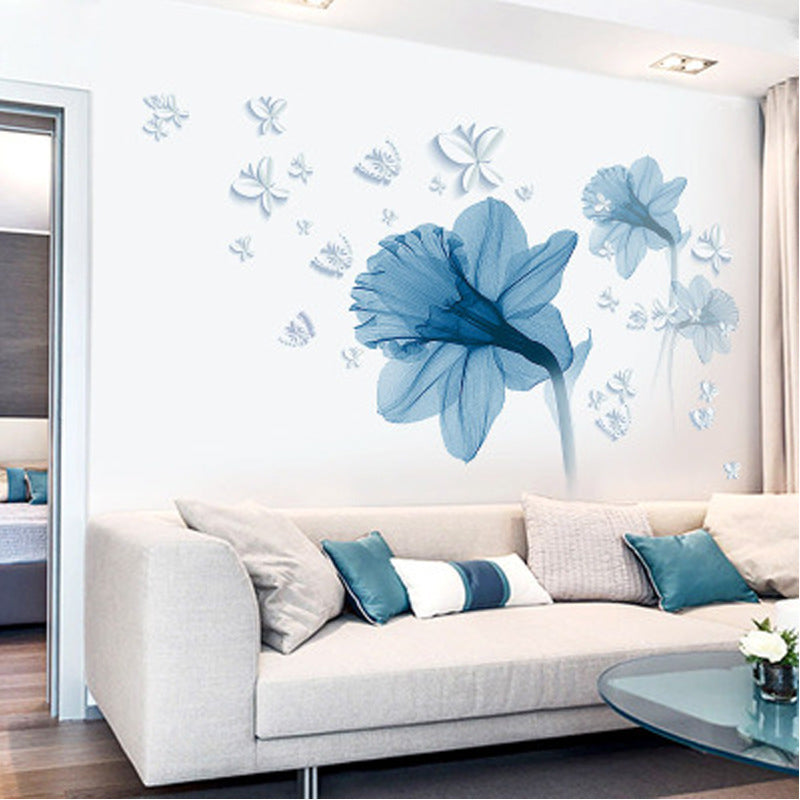 US Local Nordic Blue Flower Background Ring Creating Decorative Wall Stickers