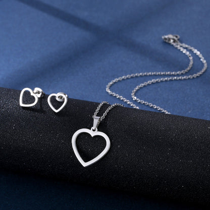 Stainless Steel Necklace Ear Stud Combination Suit