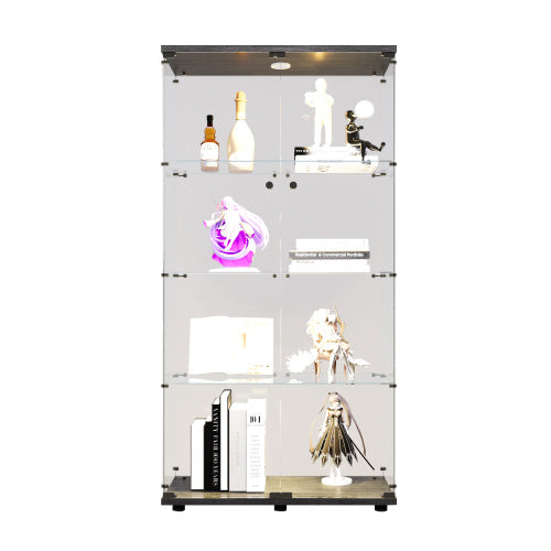 US Local Double Door LED Light Glass Display Cabinet 4 With Mast, Floor To Ceiling Rare Bookshelves, Suitable For Living Room, Bedroom, Office