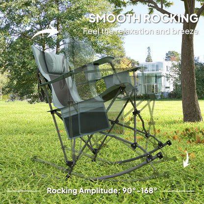 US Local Folding Rocking Camping Chairs, Portable Chairs With Headrest, Cooler Bag, Cup Holder, Carry Bag, 2 Pack, Gray