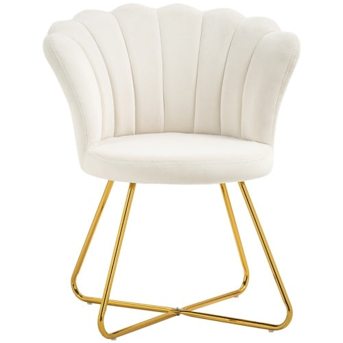 UK Local HOMCOM Velvet-Feel Lotus Petal Accent Chair - Cream