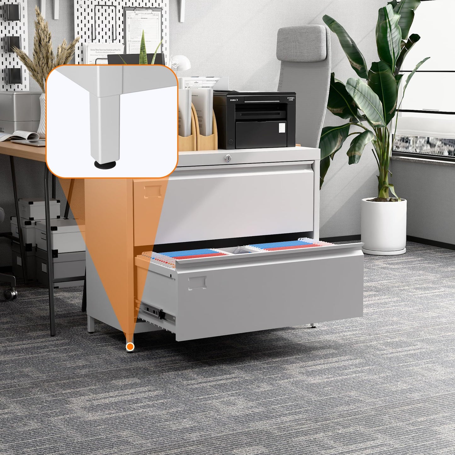 US Local Metal Lateral File Cabinet, 2 Drawers Lateral Filing Cabinet, Office Wide Storage File Cabinet For Letter,Legal,A4 Size, Assembly Required