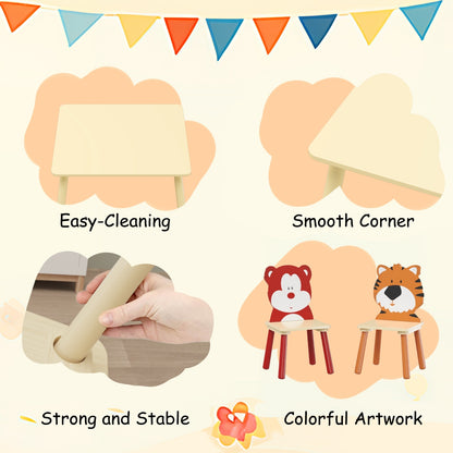 US Local Kids Table & 2 Chairs Set, 3Pc Toddler Wooden Activity Play Set