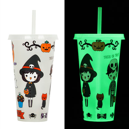 720ml Plastic Sippy Cup Halloween Luminous Straw Cup