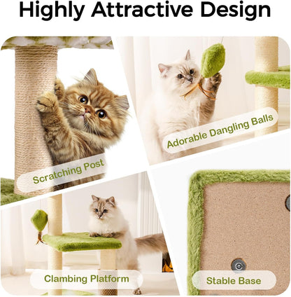 US Local Mewoo Large Cat Tree Tower For Adult Cats - Multi-Level Scratching Post With Removable Perch & Interactive Toys, Indoor Cat Furniture For Kittens Green