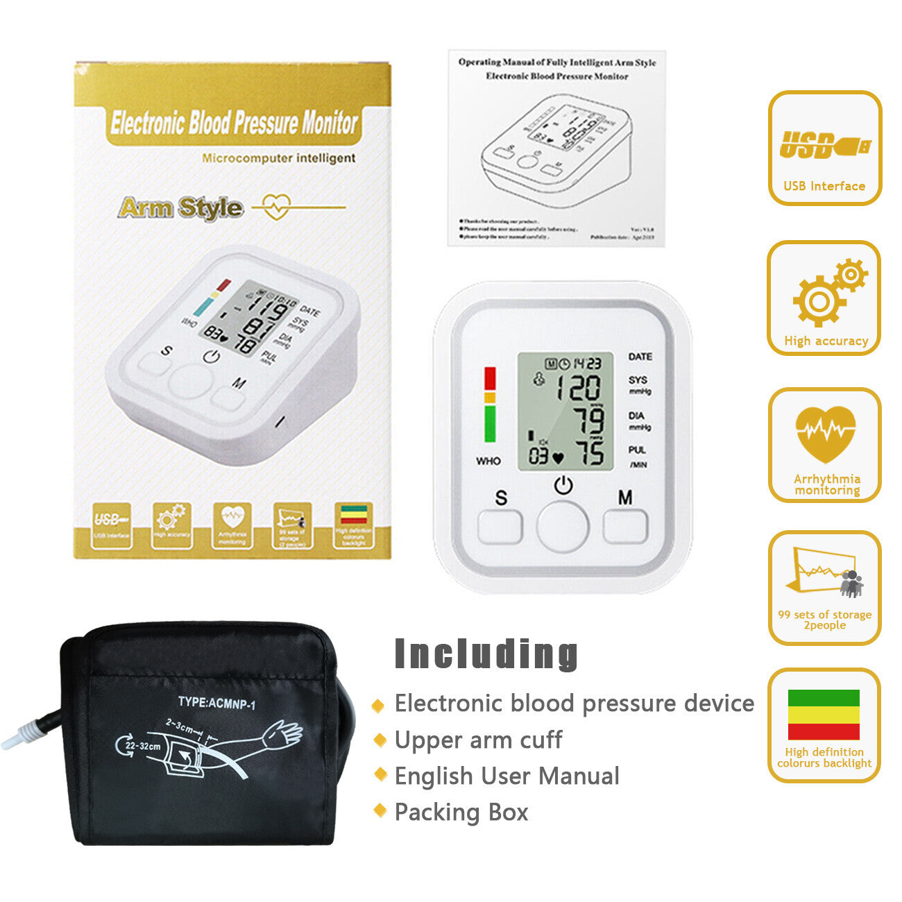 UK Local Automatic Upper Arm Blood Pressure Monitor Pulse Meter BP Machine Voice Talking