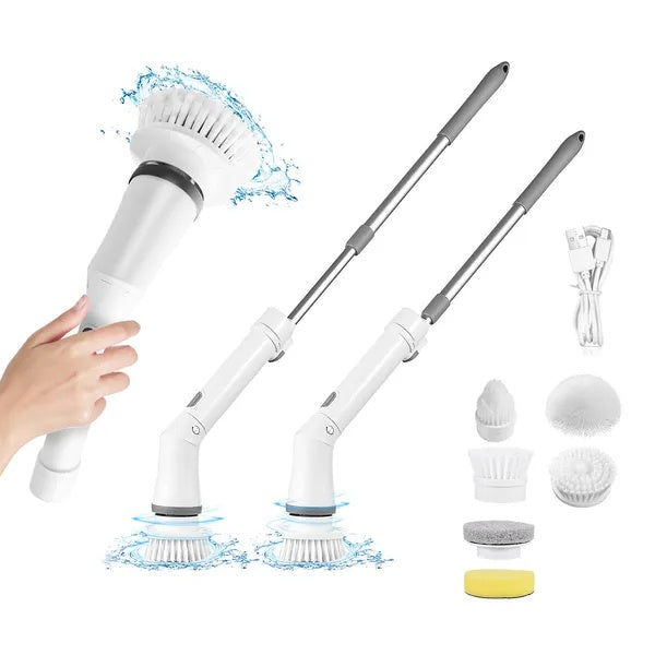 US Local Electric Spin Scrubber Cordless Rechargeable Telescopic Cleaning Brush 6 Replaceable Heads