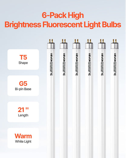 US Local 8 X 13W T5 21-Inch Fluorescent Tube Light Bulbs 3000K Warm White G5 Bi-Pin Base