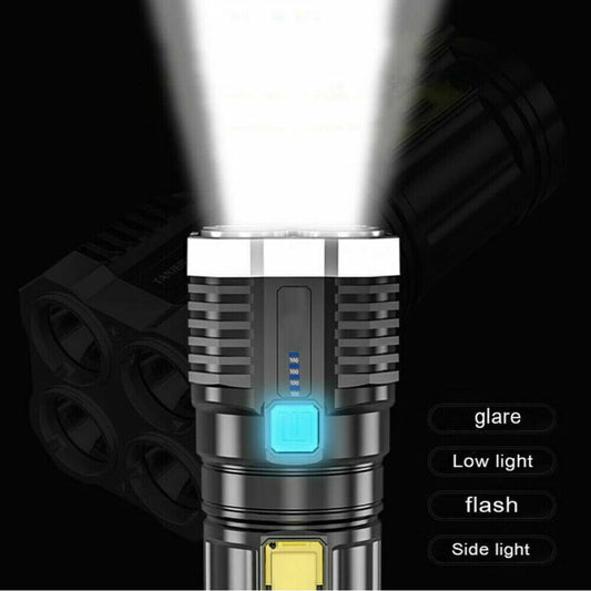 US Local 2024 POWERFUL Tactical Quad-Core Super Bright Torch LED Flashlight USB Rechargeable Camping