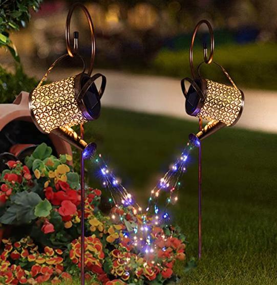 US Local 1   2pcs Watering Can Lights, Copper Solar Garden Lights For Outdoor  Pathway  Yard Deck  Lawn Patio