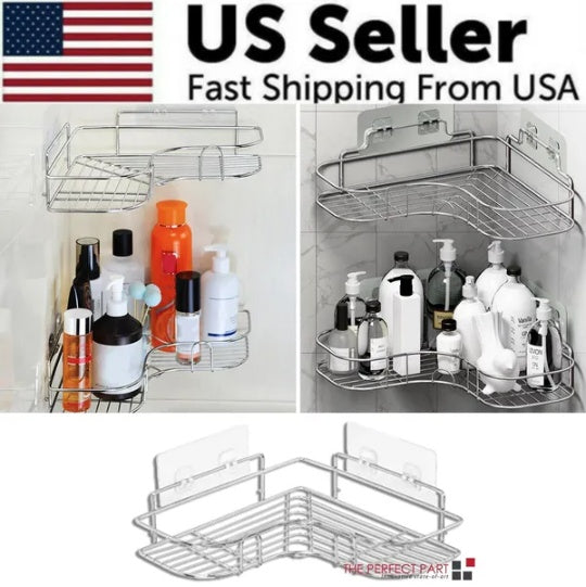 US Local Shower Caddy Shelf Bathroom Corner Bath Storage Holder Organizer Triangular Rack