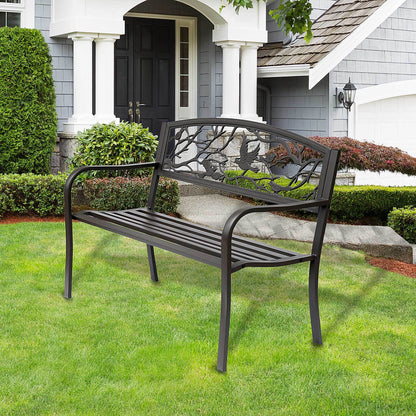 US Local Brown Metal Garden Bench 50 Patio Seating With Backrest & Armrests