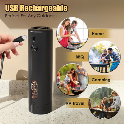 US Local 1Pc  Electric Pepper Grinder USB Rechargeable Pepper Mill Automatic Salt Grinder With 6 Adjustable Coarseness LED Light 110ML Container One Hand Operation For Kitchen Essential