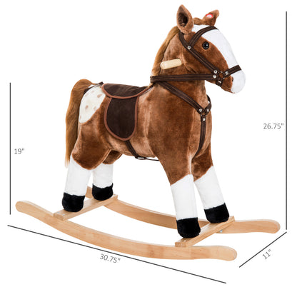 US Local Plush Rocking Horse For Kids, Brown, Realistic Sounds, Ride-On Toy For Children 3