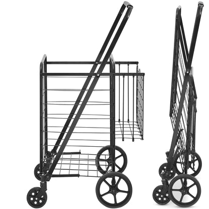 US Local VEVOR Folding Shopping Cart, Jumbo Grocery Cart With Double Baskets, 360Swivel Wheels, Heavy Duty Utility Cart, 110 LBS Large Capacity Utility Cart For Laundry, Shopping, Grocery, Luggage