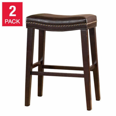 US Local Contemporary Upholstered Saddle Counter Stool With Nailhead Trim Dark Brown